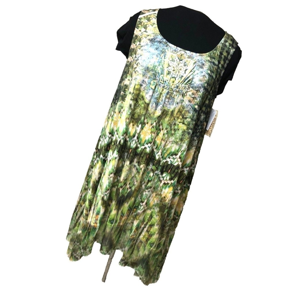 NWT One World Tank Dress Midi Abstract Asymmetric Embellished Feminine Artsy XL‎